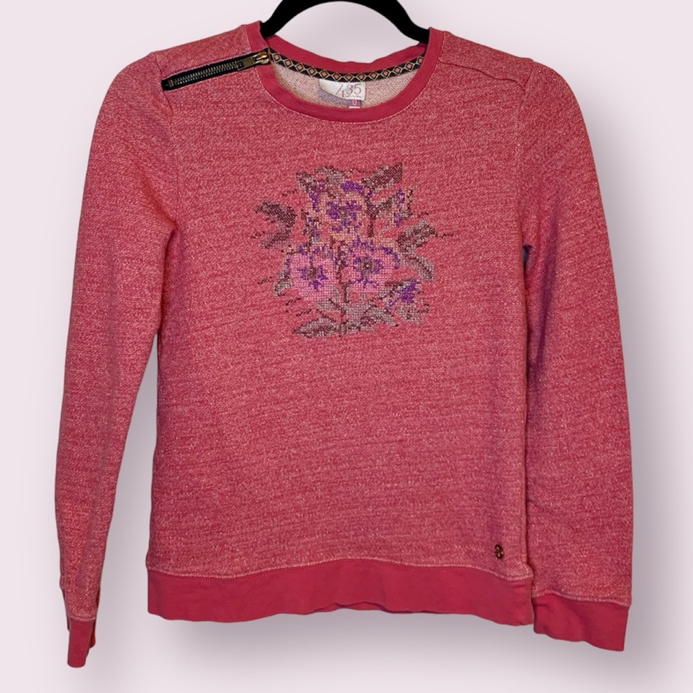 435 Matilda Jane Friends Forever Keaton Sweatshirt Shimmering Pink Floral 12